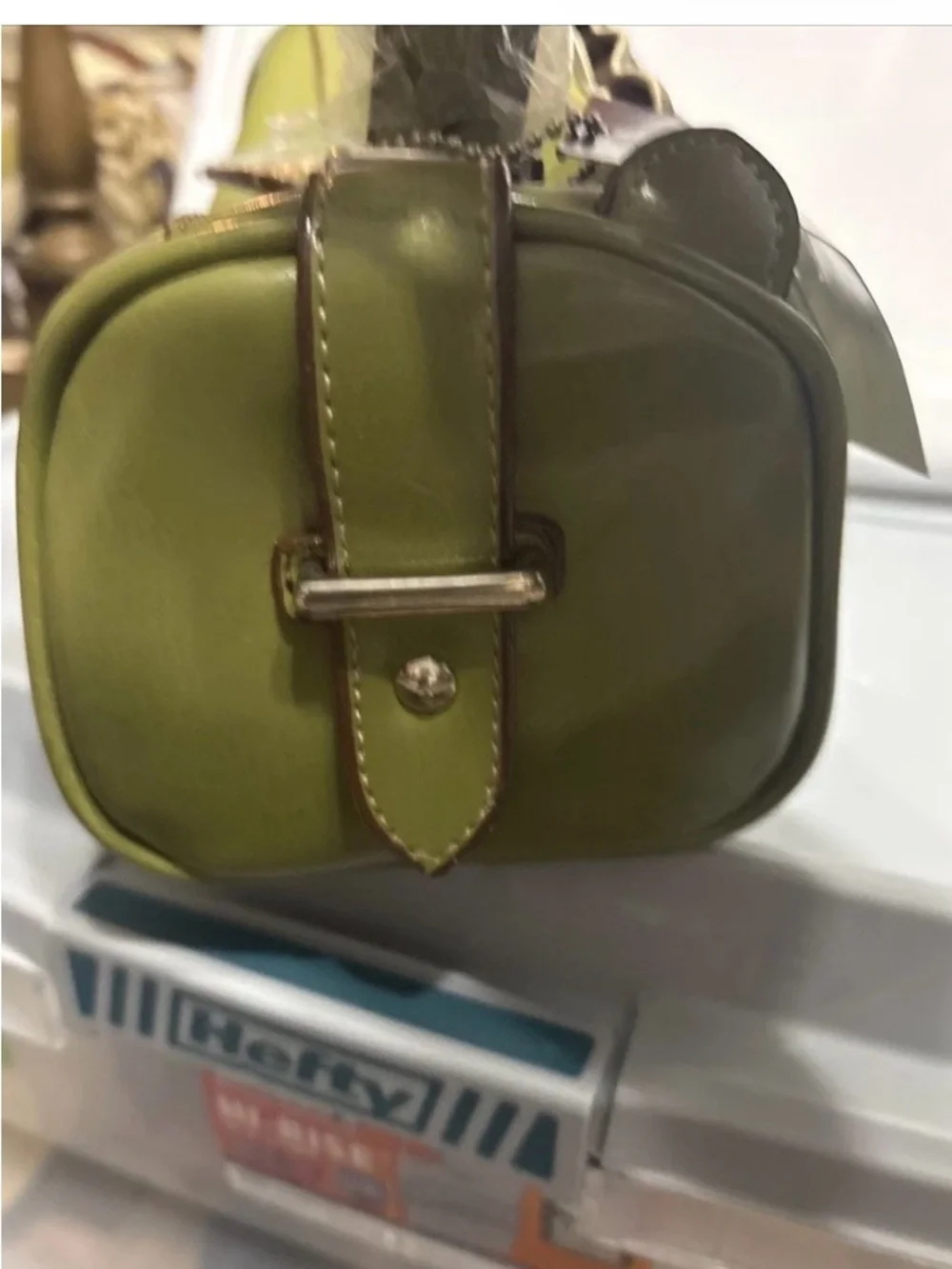 Rina Rich Olive Green Leather Wristlet with Front Buckle